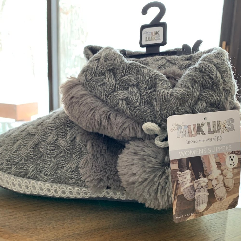 Muk Luks Women's Bootie Slippers Cable Knit Sz 7-8